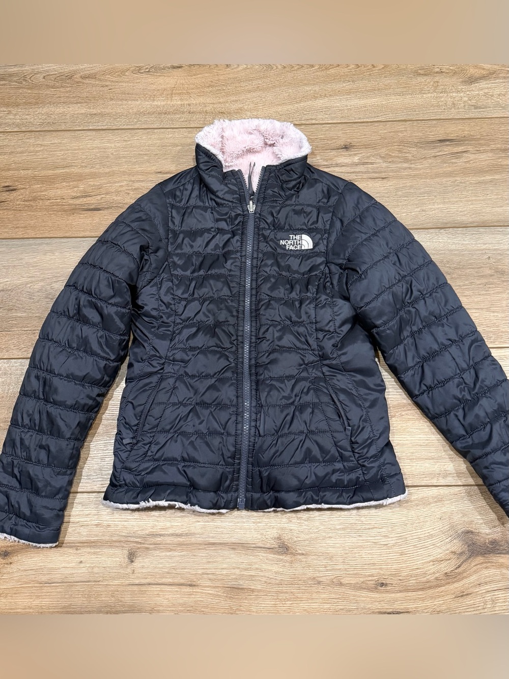 The North Face Kids Black Puffer Jacket with Pink Lining - Sz. Small (7/8)